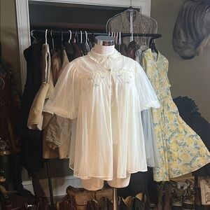 Vintage Baby Doll Pinafore Sz S Elegant Sheer White Chiffon GVC